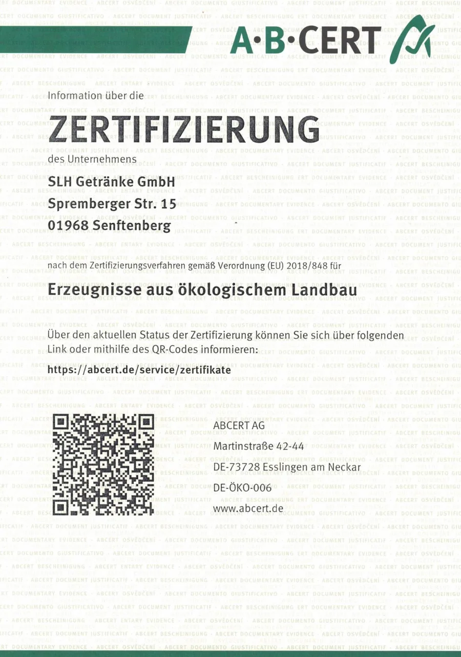 Bio-Zertifikat | SLH Getränke